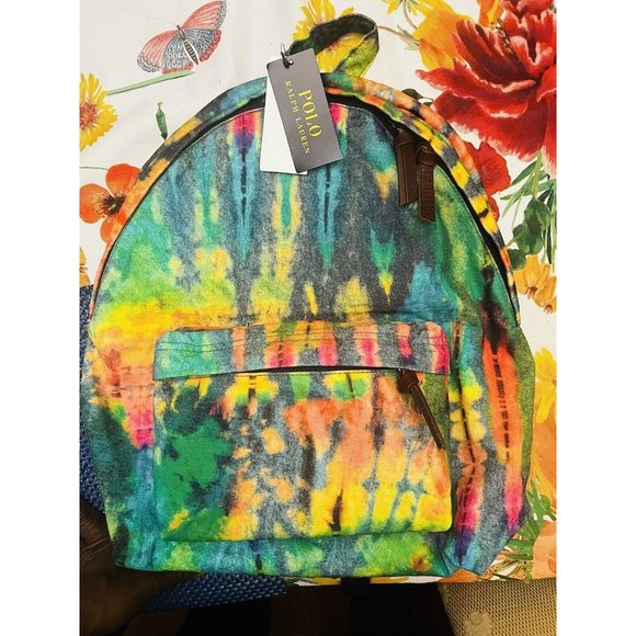 POLO Ralph Lauren Canvas Tie Dye Canvas Backpack  Adult Bookbag MSRP $148 - Picture 6 of 8